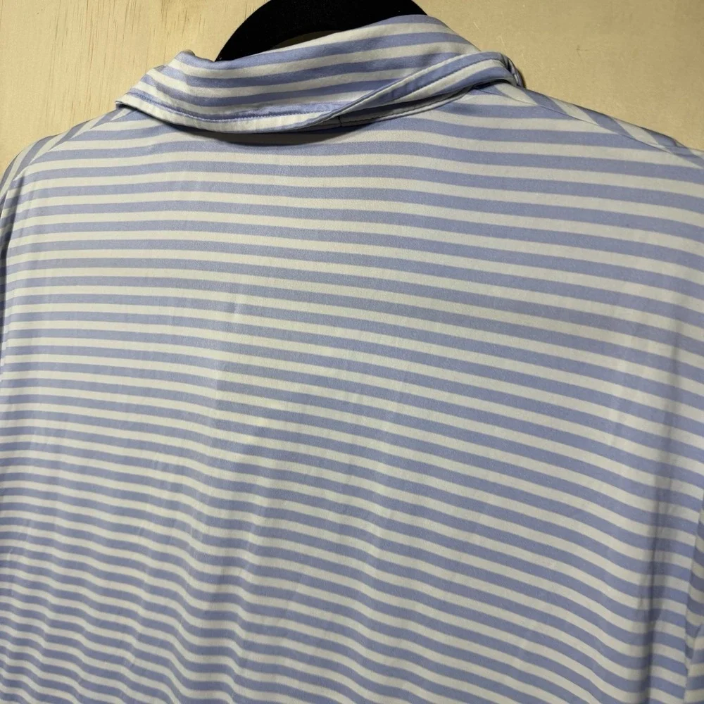 RL Ralph Lauren‎ Polo Shirt Mens L Blue White Striped Golf Stretch Performance